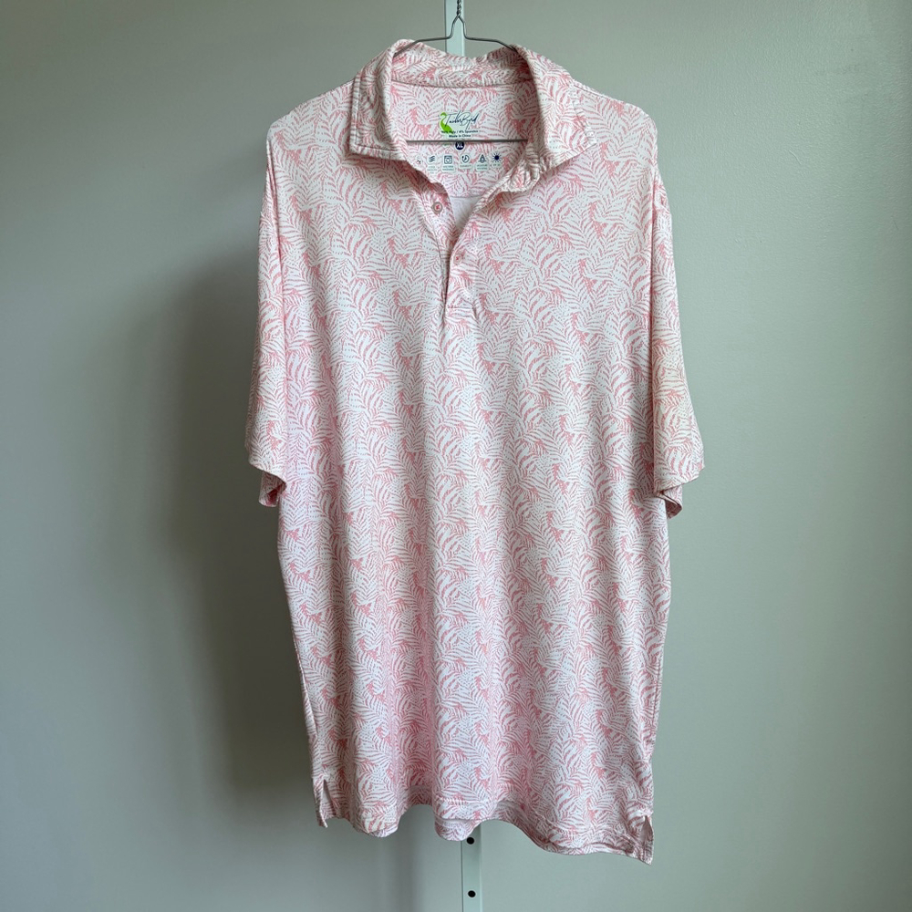 TailorByrd XL Pink Palm Leaf Polo Shirt Performance‎ Stretch Flamingo Golf